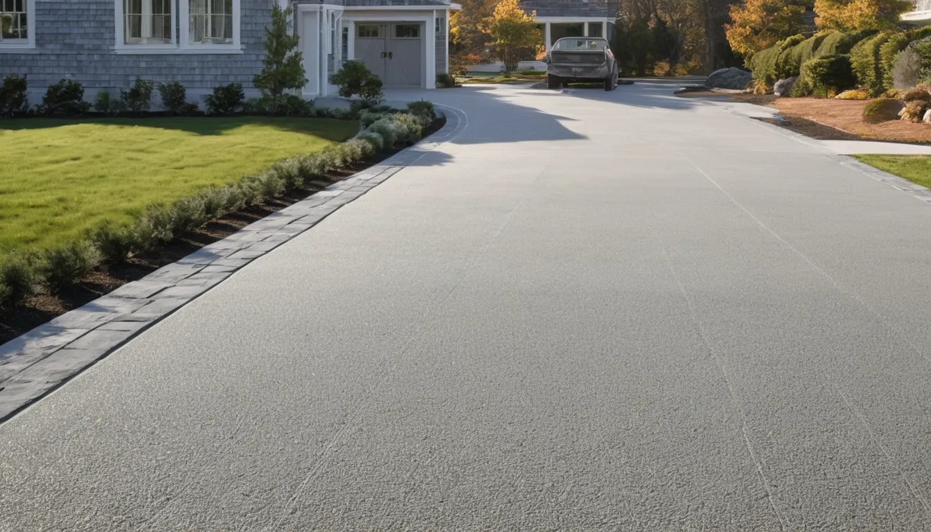 A freshly finished concrete driveway in front of a Cape Cod style home in Tinton Falls